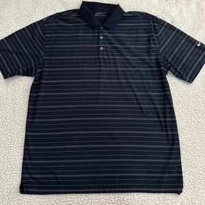 Nike Golf Polo Shirt Mens X-Large Fit Dry Performance Navy Blue Striped S/S